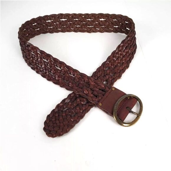 Wide Brown Braided Woven Leather Belt Sz M Oval Buckle Tommy Bahama - Picture 5 of 10